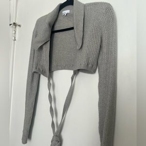Weworewhat grey cropped cardigan with ties